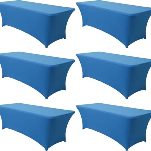 Juego de 6 manteles elásticos rectangulares universales para mesas de 1,8 m, color azul profundo, perfectos para bodas, banquetes y fiestas