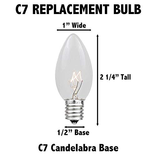 Novelty Lights Ceramic Christmas Replacement Bulbs - Outdoor Individual Bulbs For Events, Holiday Parties, Patios, And More - C7/E12 Candelabra Base, 5 Watt Lights (White, 25 Pack) #TOP2