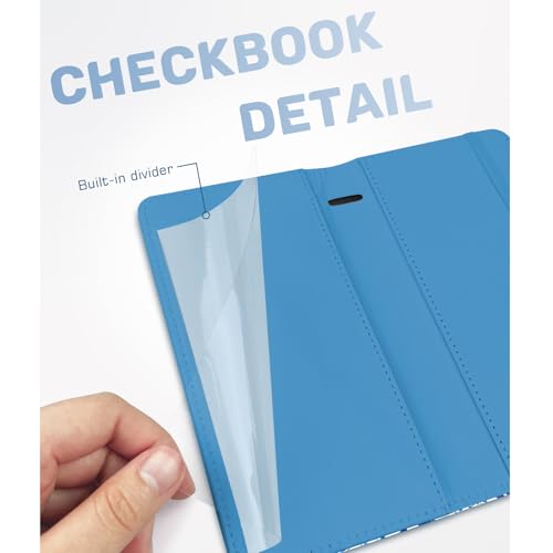 Image of Letter Checkbook Cover, RFID Blocking Checkbook, Stylish, Lightweight, Slim Durable, Multi-Functional Checkbook Holder for Personal and Business Checks (Flower-Blue)