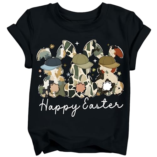 TUIVX Boys Easter Shirt Toddler Egg Hunter Bunny with Backwards Cap Tee Kid Camo Cottontail Happy Easter T Black (4-5 Years)