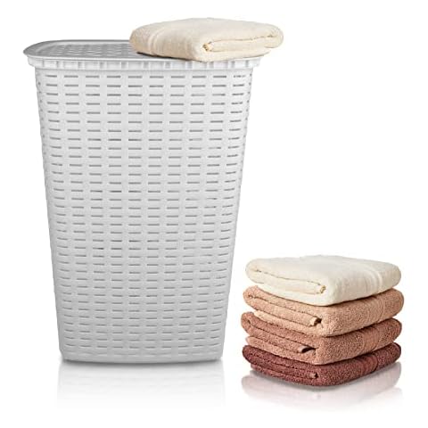 BigDean Wäschesammler 55L mit Deckel und 2 Griffen Wäschekorb Wäschebox in Flecht Rattan Optik Cover