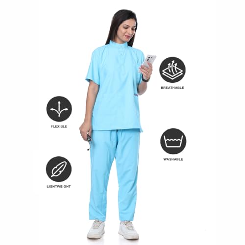 Image of Women's 5-Pocket Scrub Suit | Set of Top & Pant | Half Sleeves | Mandarin Collar | Breathable Polyviscose Fabric | Comfortable | Durable | Uniform for Doctors Nurse & Dentist LB XL