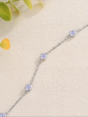 Image of Dorunmo Heart Birthstone Bracelets 925 Sterling Silver Round Birthstone Anklet for Women Birthday Jewelry Gifts for Girlfriend Wife Mother Her