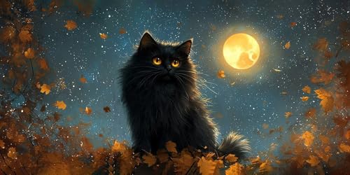 Broderie diamant chat noir 100x200cm pour adulte et enfant