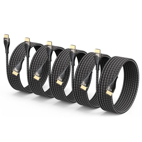 10K 8K HDMI Cable 10 FT 5-Pack, HDMI to HDMI 2.1 Cable 10 Foot Ultra High Speed Braided Cord (48Gbps, 8K@60Hz, 4K@120Hz, HDCP2.3, DTS:X, 3D, eARC, HDR10) for Monitor, HDTV, Projector