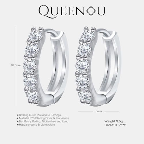 Moissanite Huggie Hoop Earrings Studs 1ct for Women, 925 Sterling Silver Cuff Earring with 18K White Gold Plated D Color VVS1 Lab Created Hypoallergenic Birthday Gifts Girlfriend Wife Jewelry2