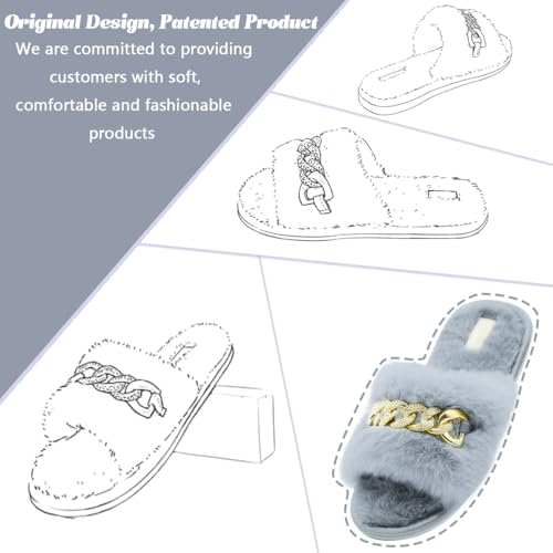 Womens Slippers Fuzzy Slippers for Women Memory Foam Cute Fluffy Gold Chain House Slippers Open Toe Indoor Outdoor Home Slippers Bridesmaid Bride Gifts for Halloween, Christmas, Wedding Day4