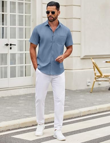 Image of COOFANDY Mens Short Sleeve Casual Button Down Shirts Summer Untucked Dress Shirts with Pocket