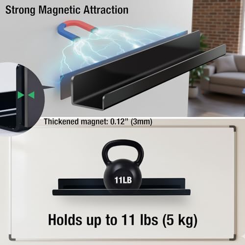 Image of 2 Pack Magnetic Book Shelf for Whiteboard - Reusable Acrylic Magnetic Shelves, Holds 11 lbs, Magnetic Book Display for Classrooms, Kitchen (Black)