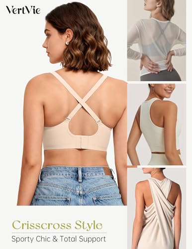 Image of Vertvie Women Wireless Jelly Bras Push Up Seamless Bra Supportive No Underwire Soft Halter /U /Racerback Sport T-Shirt Bralette