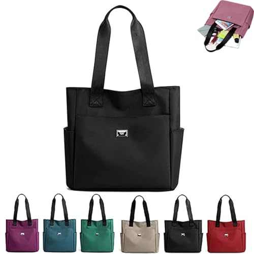 Large Capacity Water Repellent Multi Pocket Nylon Shoulder Bag,Waterproof Tote Bags for Women,Large Purses,for Work Travel