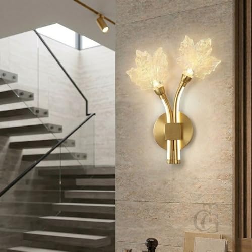 Image of Modern LED Wall Sconce Light, Dual Holly Leaf Design, Metal Base with Three Colour Illumination (Warm White, Natural White, Cool White), Indoor Decorative Lighting|Gold