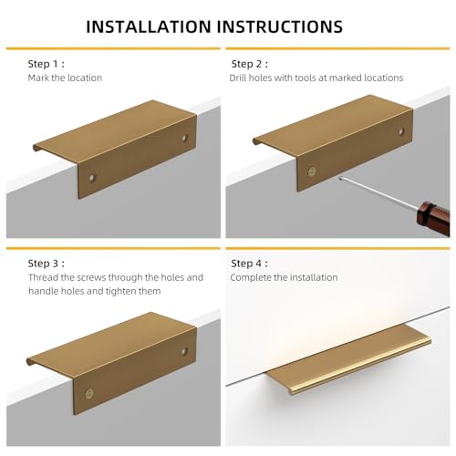 Image of Goldenwarm 15 Pack 5in Champagne Bronze Finger Edge Pulls for Cabinet | Aluminum Alloy, Brushed Gold Cabinet Handles, Edge Pulls for Cabinets, Nickel Handles, For Drawers, Dressers, Screws Included