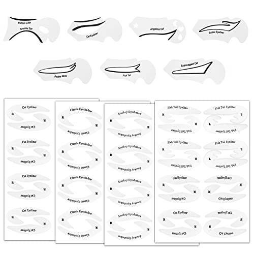 SUMEITANG 7 Pcs Eyeliner Stencils & Eyeshadow Stencils Kit, All in One Eye Makeup Tool for Perfect Smokey Eyes or Winged Cat Eyes Tip Look with 4 Sheets Stickers, Quick Eye-Makeup Tool for Beginners