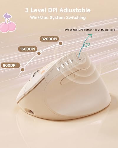 Image of My Little Pony Ergonomic Vertical Mouse, VM01 Dual-Mode (2.4GHz /Bluetooth) Wireless Silent Mouse with LED Battery Indicator, 6 Buttons Silent Clicking Mouse for Wrist Comfort, PC, Laptop, Mac(Cream)