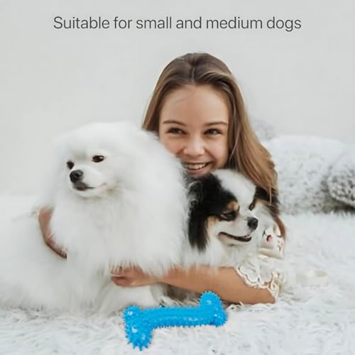 Image of Dog Chew Toy for Puppy, Cute Blue Small Dog Toy, Durable Chew Toy for Dogs and Pets - Durable & Non Toxic Spiky Rubber Bone for Dogs and Pets |Chew and Interactive Dog Toy (Blue)