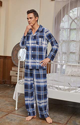 Vulcanodon Mens Plaid Pajama Set, Soft Print Pajamas for Men, Lightweight Warm PJS with Pockets2