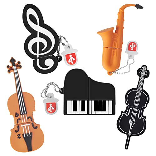 Memoria USB 16GB*5 Pendrive USB Notas/Piano/Saxofón/Violín/Cello, Silicona Impermeable Flash Drive Memorias Regalo para Niños Estudiante （16GB*5, Instrumentos de músic）