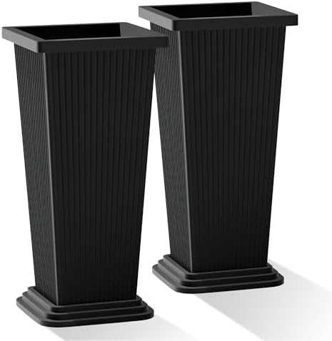 Tall Black Planters Outdoor Set of 2, Large Outdoor Tall Planters...