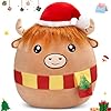 WEWILL 12 Christmas Highland Cow Soft Plush Pillow Xmas Highland Cow Stuffed Animal Gifts for Toddler Kids Boys Girils
