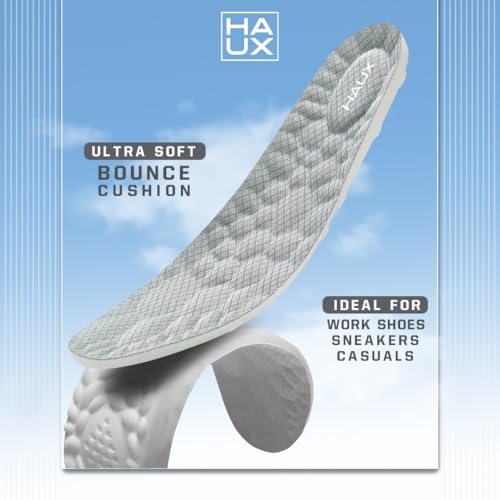 Image of HAUX PU Foam Comfort Insoles for Men | All-Day Cushioning & Durable Support,Lightweight, Durable, and Flexible, Dynamic Arch Technology for Neutral to High Arches (Gray, 9)