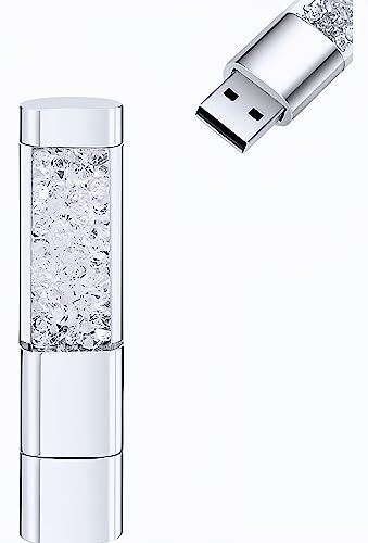 WooTeck Pendrive - Memoria USB de 128 GB, diseño de lápiz labial de cristal, color plateado