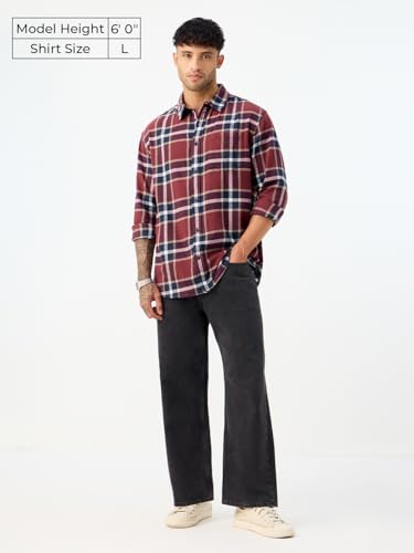Image of The Souled Store Plaid: Black /Blue /Red Checks Long Sleeve Collared Neck Button Down Cotton Relaxed Fit Shirts for Men and Boys - Classic and Casual Wardrobe Essentials