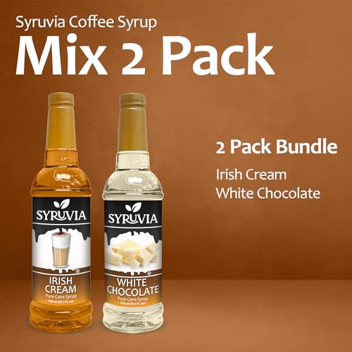 Syruvia Coffee Syrup Variety Pack - Irish Cream & White Chocolate- Gluten-Free, Kosher, 25.4 fl oz Bottles - Enhance Your Coffee Experience with Premium Flavoring Syrups