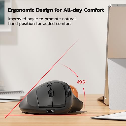Image of Nulea M501 Wireless Trackball Mouse, Rechargeable Ergonomic, Easy Thumb Control, Precise & Smooth Tracking, 3 Device Connection (Bluetooth or USB Receiver), Compatible for PC, Laptop, Mac (H-DOrange)