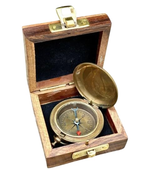 Boussole en laiton pour explorateur avec boîte bois gravée