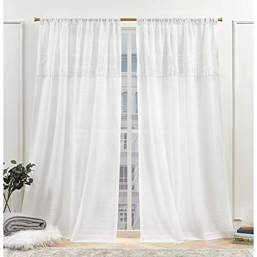 Nicole Miller New York Dunbar Light Filtering Rod Pocket Curtain Panels, 50"x96", White, Set of 2
