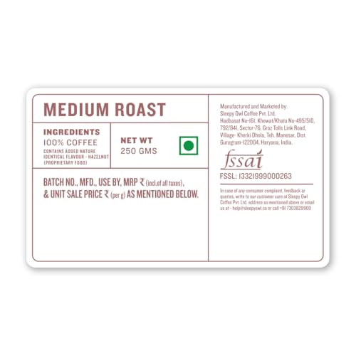 Image of Sleepy Owl Hazelnut Ground Coffee | Medium Grind Coffee | Pour Over, Aeropress, Homemachine | Medium Roast | 100% Arabica | Freshly Roasted & Ground | 250g | Directly Sourced From Chikmagalur