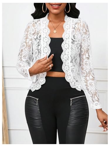 GORGLITTER Women's Sheer Lace Jacket Blazer Long Sleeve Open Front See Through Jackets4