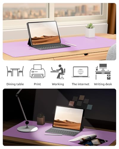 Image of YSAGi Leather Desk Protector, Office Mat, Large Mouse Mat, Non-Slip PU Leather Blotter, Laptop Desk, Waterproof Writing Pad for Office and Home (Taro Purple, 35.4 inch x 17 inch)