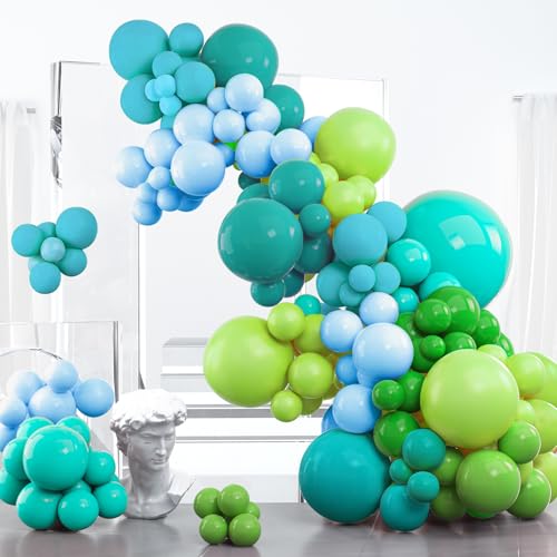 Image of PartyWoo Green Balloon Garland, 100 pcs Shades of Green Balloons Different Sizes Pack of 36 Inch 18 Inch 12 Inch 10 Inch 5 Inch for Balloon Garland Arch as Party Decorations, Birthday Decorations