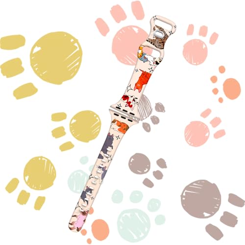 Image of Slim Cute Cartoon Band Printed Compatible with Apple Watch Bands 49mm 46mm 45mm 44mm 42mm 41mm 40mm 38mm Women, Silicone Adorable Printed Fadeless Pattern Design Strap for iWatch Series 11 10 9 8 7 6 5 4 3 2 1SE Cat