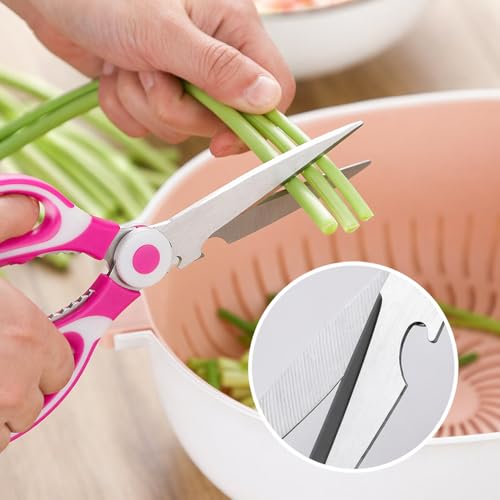 Image of Anandi Green's 3 Stainless Steel Scissors Pointed Tip with Shock Proof Body Ergonomic & Soft Handles for Easy Handling Pink Scissor with Cap