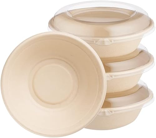 [ 500 SET] Sugarfiber 32oz Round Bowls with Dome Lids - Compostable Eco-Friendly Containers made plant fibers for Meal Prep Takeout Dinnerware Plates Catering.100% by-product