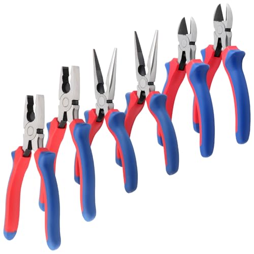 SINJEUN 6 Stück Rot Blau Zangensatz, zangensatz elektriker, kombizange für Elektriker und Handwerker