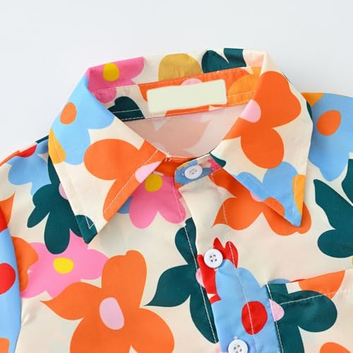 Boys Girls Hawaii Shirt Cool Summer Casual Blouse Short Sleeve Button Down Tops Shirt Cute Top for Kids (Orange, 6-7 Years)4