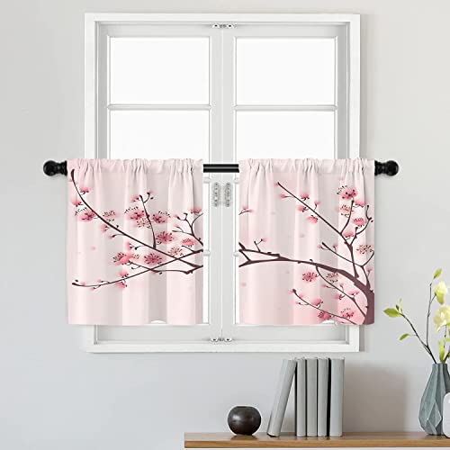 Batmerry Cenefa decorativa de primavera, cenefa de flores de cerezo chino rosa japonés, rama de ciruela japonesa, cenefa para ventana, cenefa para cocina, sala de estar, comedor, granja, 26 x 24