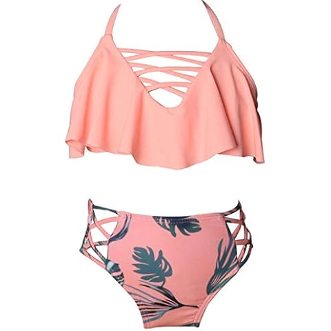 Echinodon Girls' bikini set, two-piece swimwear, flowers, children's swimming set, swimsuit, a, 8 Years Cover