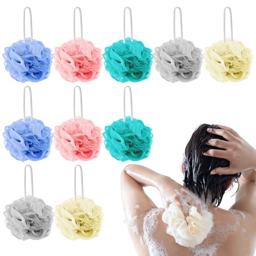 10 Pièces Maille Moussante Fleur de Douche Lavable,Maille Douce,Éponge de Douche,Eponge de Bain,Fleur de Bain,Eponge Douche Corps pour Le Nettoyage et...