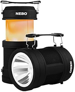NEBO NE6908 Big Poppy Rechargeable Camping Lantern and Flashlight with Powerbank, 300 Lumen Camping Lantern with A 120 Lumen Spotlight, Rubberised Impact Resistant Body, Black
