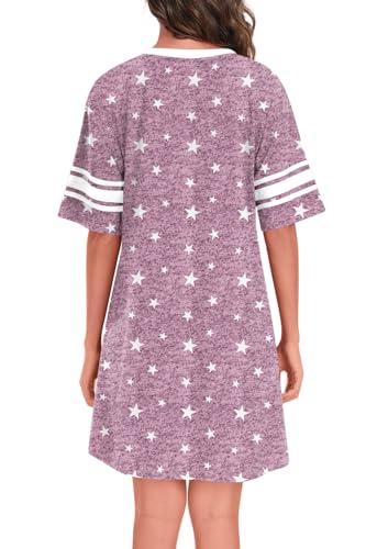 Womens Nightgowns Short Sleeve Sleepshirt Sleepwear Casual V Neck Sleep Dress Loungewear Nightshirts4