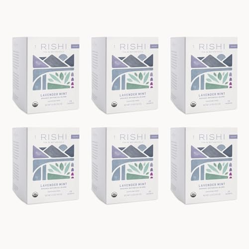Rishi Tea Lavender Mint Herbal Tea - Organic, Caffeine Free Sachet Bags, Calming Lavender with Peppermint & Sage - 15 Count (Pack of 6)