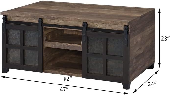 Miniatura 3 de Acme Nineel - Mesa de centro de madera de 2 puertas en roble rústico y negro