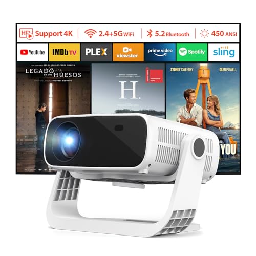 Image of Smart Projector with WiFi and Bluetooth Built-in 1000+ Apps - 450 ANSI 4K Support Mini Movie Projector Native 1080P with 120° Rotation, Auto Keystone & Zoom 2025 New Portable Bedroom Proyector