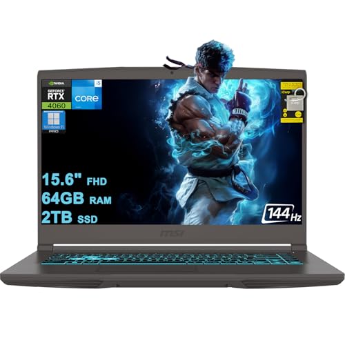 MSI Laptop delgada para juegos de 15.6 pulgadas FHD IPS 144Hz Intel 8-core i5-13420H (Beats i7-12650H) 64GB RAM 2TB SSD GeForce RTX 4060 USB-C retroiluminado Win11Pro con hub ICP