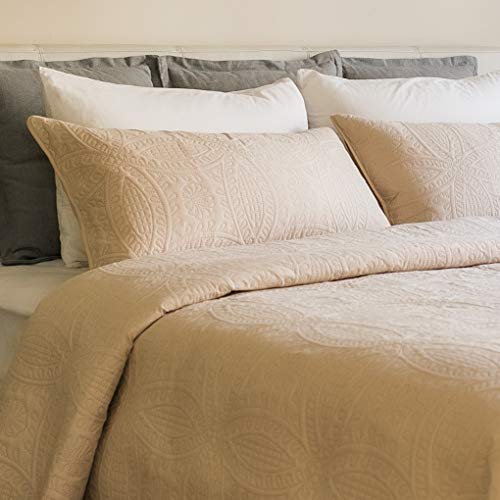Mezzati Bedspread Coverlet Set Beige â€“ Prestige Collection - Comforter Bedding Cover â€“ Brushed Microfiber Bedding 3-Piece Quilt Set (King/Cal King, Beige)